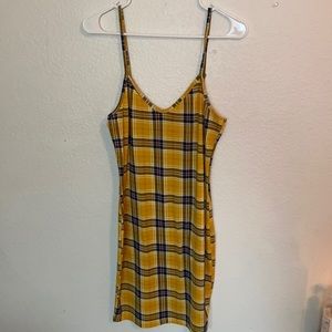 Yellow Plaid Bodycon Spaghetti Straps Dress!